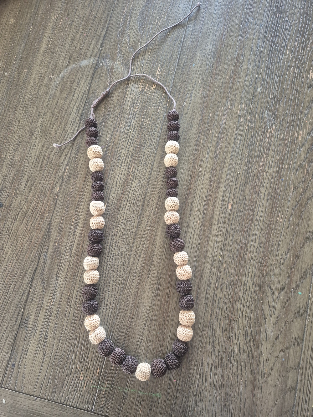 Handmade Boho Crochet Bead Necklace - Cream & Dark Brown - Picture 2 of 5